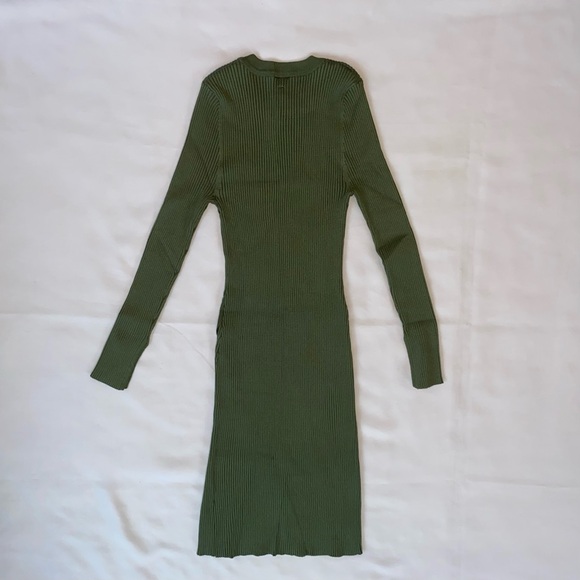 Olive Green Long Sleeve Ribbed Bodycon Midi Dress, XL - Picture 4 of 5
